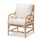 Baxton Studio Brandon Modern Bohemian White Fabric Upholstered and Natural Brown Rattan Armchair 203-12671 - alternate 5